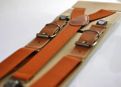 BURNT ORANGE Elastic Suspenders Braces Bronze Clips for Men / Boys / Baby - Image 1 of 3