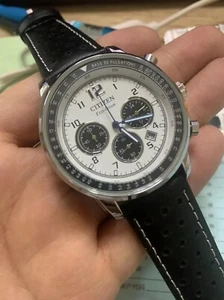 Citizen Men's CA4500-08X Eco-Drive Chronograph Black Leather Quartz Watch ! - Picture 1 of 1