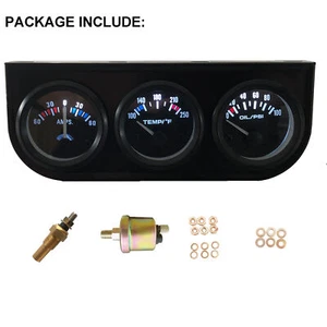 Triple Gauge Kit AMP Gauge Water Temp Gauge Oil Pressure Meter 2'' 52mm 3 in1 - Picture 1 of 10