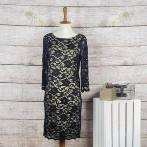 Robe noire neuve avec étiquette Alexia Admor femme transparente manches 3/4 dentelle florale taille S - Photo 1/4