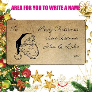Personalised write on Vintage Christmas Santa Kraft Effect Sticker Label 1033a - Picture 1 of 5