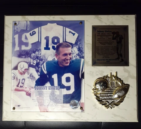 Johnny Unitas #19 "The Golden Arm" Baltimore Colts Hall Of Fame 1979 Plaque Cover