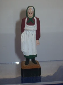 VTG CARVED & HANDPAINTED WOOD FOLK ART FIGURINE QUEBEC(POLKA DOTS ON HEAD SCARF) - Picture 1 of 5