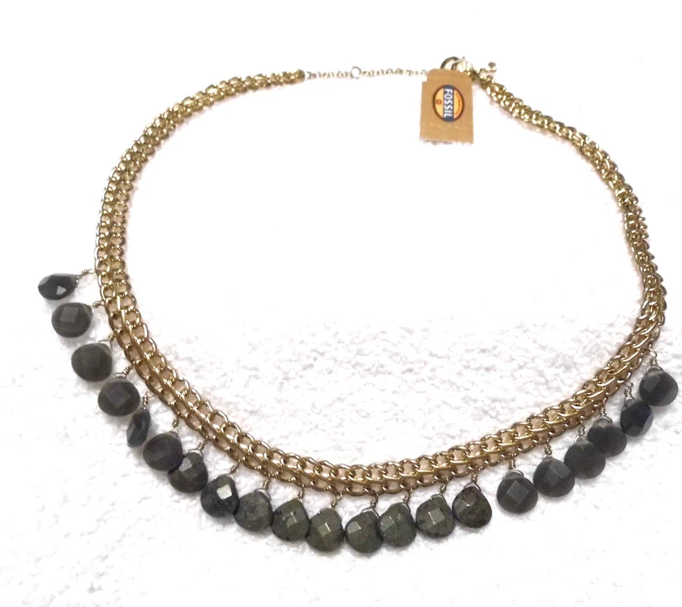 Collar de piedras fósiles de oro y plata Foto 1 de 1