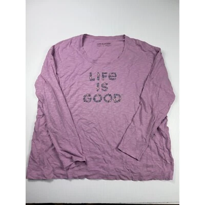 Camiseta informal Life is Good manga larga gráfica cómoda púrpura grande Foto 1 de 4
