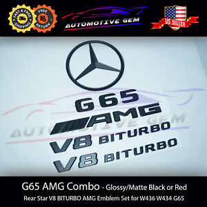 G65 AMG V8 BITURBO Rear Star Emblem Black Badge Combo Set for Mercedes W463