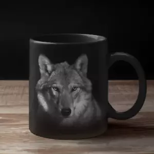 Black and White Photo of Wolf Personalized Wolf Coffee Mug - Picture 1 of 3