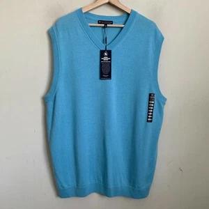 Hart Schaffner Marx Vest Sweater Soft Aqua V-Neck Fine Merino Wool Size XLT NEW - Bild 1 von 7