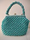 Vintage Woven Beaded Turquoise Handbag Purse Made in Japan Kisslock