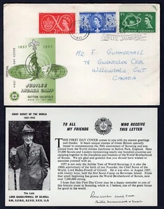 GB 1957 FDC Cover. Boy Scouts Jamboree Jubilee. With Baden Powell Insert. - Picture 1 of 2