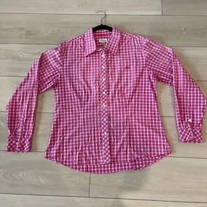 VTG Lilly Pulitzer Button Up Top 14 Pink Plaid Long Sleeve Casual Beach Comfort - Picture 1 of 9