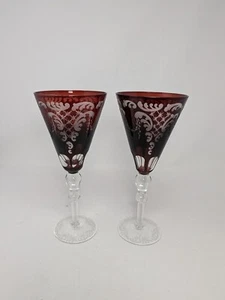 Gibson Flauti Champagne Rosso Rubino Taglio a Cristallo Trasparente 9-3/8" Set di 2 - Foto 1 di 6