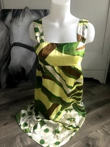 Massimo Dutti Silk Summer Green Yellow Dress Women's Size 28 - Picture 1 of 5