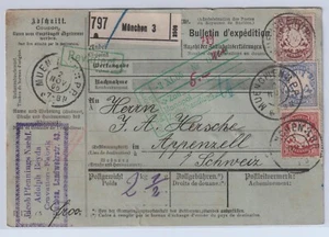 München Bayern 10 20 und 50 Pf. MiF Paketkarte 1906 Appenzell Schweiz (-151 - Picture 1 of 2