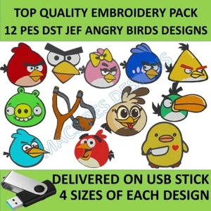 Angry Birds Embroidery Designs USB | 12 PES DST JEF Machine Patterns Pig Red - Picture 1 of 1