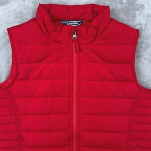 LANDS' END Puffer Vest Kids Youth Medium 10/12 Full Zip Quilted Snap Pockets Red - Picture 1 of 18