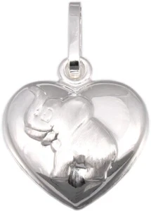 Ciondolo Cuore Vero Argento 925 Elefante IN Plastica Parzialmente Opaca Unisex - Foto 1 di 3