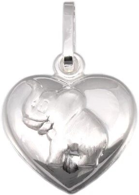 Ciondolo Cuore Vero Argento 925 Elefante IN Plastica Parzialmente Opaca Unisex - Immagine 1 di 3