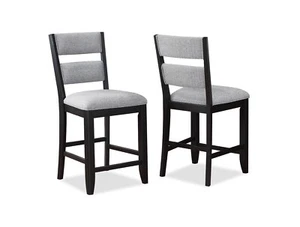 6pc Counter Height Dining Room Chairs Bar Stools Gray Finish Wooden Fabric - Picture 1 of 3