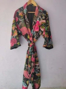 Indian Kantha Quilt Floral Robes Cotton Beach Wear Gown Dress Sleepwear Kimono - Picture 1 of 4