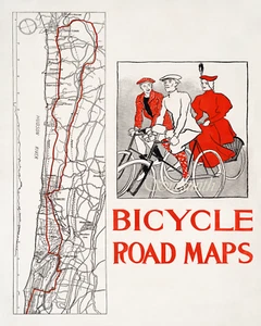 New York Vintage Fahrrad Straßenkarten 8" x 10" Giclée Kunstdruck - Bild 1 von 1