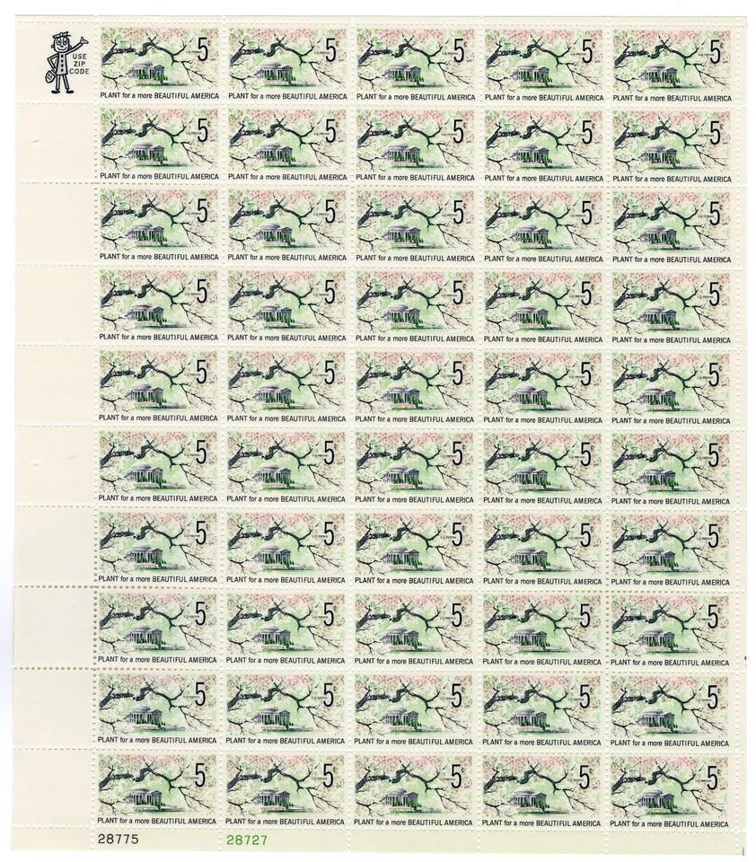 Scott #1318 Plant Beautiful America Sheet of 50 Stamps - MNH P#28775-28727 LL - Image 1 of 1