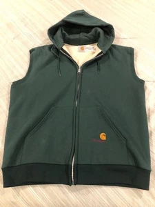 Vintage CARHARTT 1980s Thermal Lined Hooded Vest Embroidered Green Size XL - Picture 1 of 14