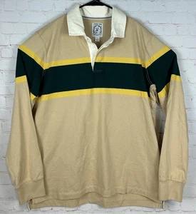 Lands End Rugby Shirt Mens Size Large Beige Colorful Preppy Colorblock - Picture 1 of 5