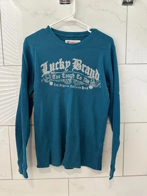 Lucky Brand保暖长袖女式M蓝色华夫格针织“Too Tough to Die” — 第 1/3 张图片