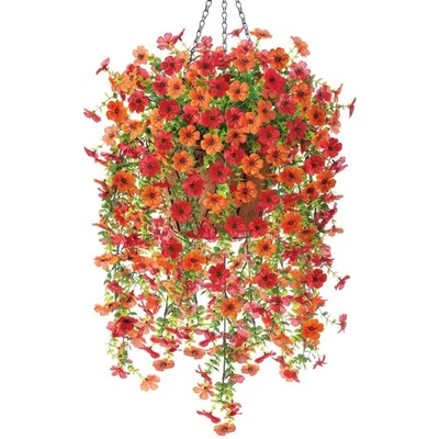 Artificial Fake Hanging Flowers with Basket Outdoor Summer Decoration, Fake M... - Image 1 of 4
