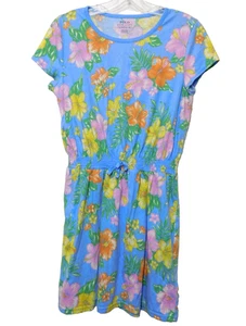 Polo Ralph Lauren Floral Jersey T-Shirt Dress Girls XL (16) Blue Hibiscus - Picture 1 of 4