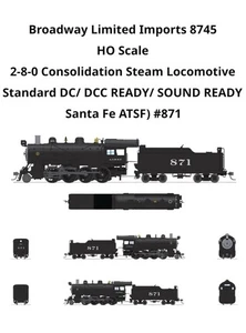 Broadway Limited 8745 HO 2-8-0 Consolidation Stealth Series Standard DC ATSF 871 - Picture 1 of 3