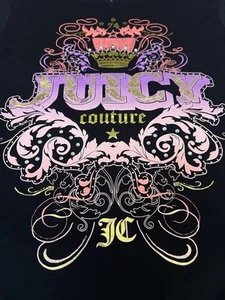 Y2K Juicy Couture Graphic T-Shirt Top XL Black Tunic Embellished Crown Hi-lo Hem - Picture 1 of 13