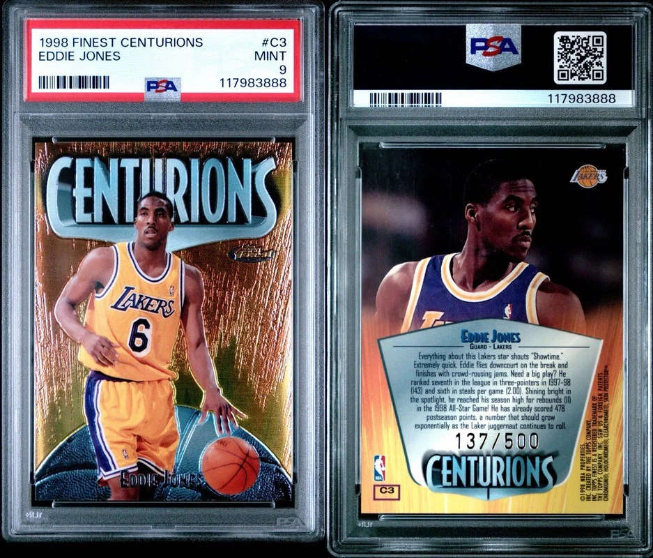 EDDIE JONES 1998 TOPPS FINEST CENTURIONS RARE INSERT LAKERS /500 PSA 9 POP 3 - Image 1 of 1
