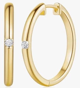 Pendientes Oro 14K Aro Circonita Cúbica Radiante Cómodo Huggie 25 mm - Imagen 1 de 7
