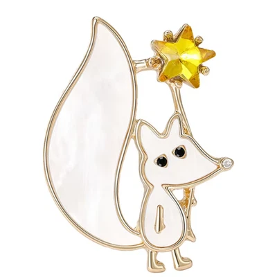 Vintage Fall Fox Brooch White Enamel Crystal Gold Animal Pin Autumn Jewelry Gift - Image 1 of 4