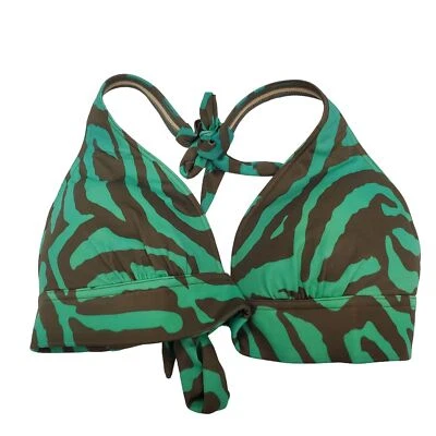 Victoria's Secret Vintage Green Gray Zebra Push Up Triangle Halter Bikini Top L - Image 1 of 4