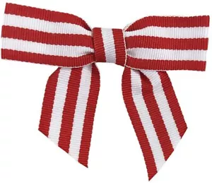 Red & White Striped Pre-Tied Bows - 3" Wide, Set of 12, Valentine's Day - Picture 1 of 1