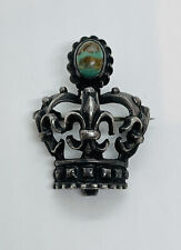 Antique Viktorianisch Sterlingsilber Fleur De Lis Krone Türkis Uhr Anstecknadel