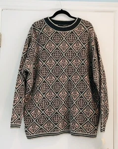 Vtg Jeanne Pierre Woman Sweater Lambswool Wool Anglora 1X Geometric Grey NWT 90s - Picture 1 of 6