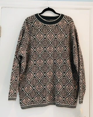Suéter De Colección Jeanne Pierre Mujer Lana de Cordero Lana Anglora 1X Gris Geométrico Nuevo Con Etiquetas Años 90 Foto 1 de 4