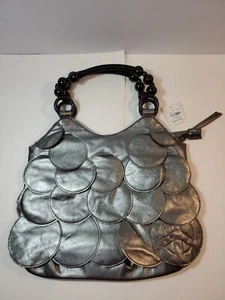 Vintage Silber Münze Klappe Peace Zeichen Handtasche Schulter Perlen großer Reißverschluss - Bild 1 von 12