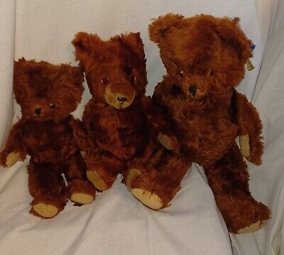 3 Vntg Mohair Teddy Bears Jointed Stuffed Ani...