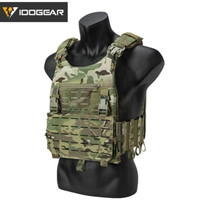 IDOGEAR Plate Carrier Tactical Vest Quick Release & Laser Cut MOLLE Panel Camo