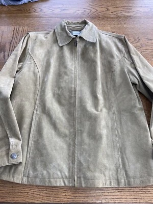 Chaqueta Chico's Verde Gamuza Cuero Cremallera Completa Forrada Talla 2 Bolsillos Foto 1 de 4