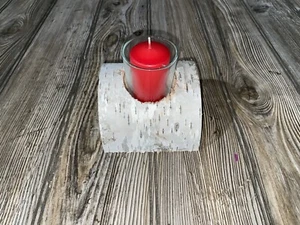 White Birch Candle Display, One Candle, Approx 4 x 4 x 2.5 Inches - Picture 1 of 15