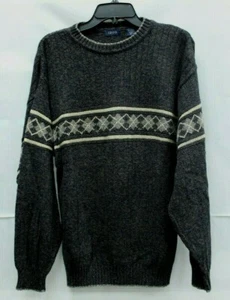 IZOD Men's Sweater Argyle Long Sleeve Size M Brown Black Tan Cotton Blend - Picture 1 of 4