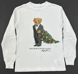 Polo Ralph Lauren Youth Size Small 8 Tuxedo Christmas Holiday Bear T-Shirt White - Picture 1 of 11