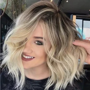 Real hair Fashion Sexy Women Short Blonde Wavy Human Hair Wigs 12In - Picture 1 of 7