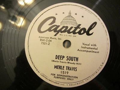 MERLE TRAVIS                   DEEP SOUTH/BOOGIE IN MINOR Capitol 1519 PROMO VG+ - Image 1 of 4